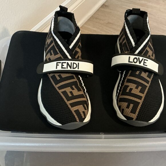 Fendi Black/Brown Zucca print knit women's sneakers - Picture 2 of 6